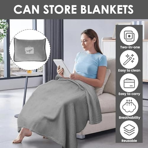 Eyoulife Travel Blanket 127×165cm Soft & Warm Airplane Blanket with Luggage Sleeve & Backpack Clip, Portable Travel Pillow for Airline Business Trip and Office (Grey) — view 3