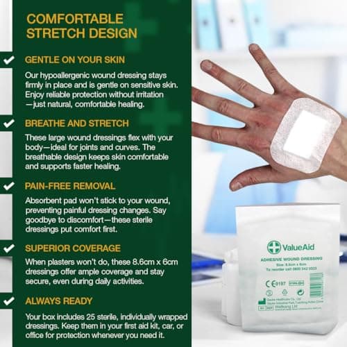 Value Aid Adhesive Wound Dressings - 8.6cm x 6cm - Box of 25 — view 3