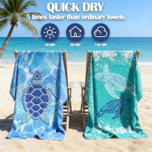 Hyhuiyin 2 Pack Microfibre Beach Towels, 180×90 cm Extra Large Quick Dry Beach Towel with Double Side Print Reusable Soft Towels for Audlts Sand Free Lightweight Towels for Pool, Gym, Camping & Travel — view 5