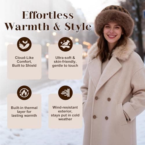 Faux Fur Bucket Hat for Women, Russian Style Winter Fluffy Fuzzy Ladies Hats Travel Hiking Work Home, Chapeau Fourrure Femme Winter Fashion Gift (Leopard) — view 4