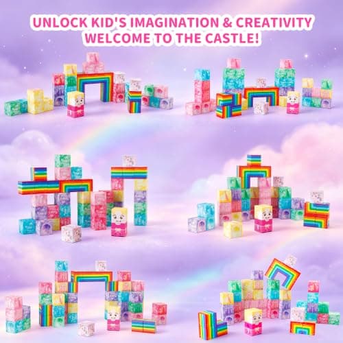 DQMOON Unicorn Gifts for Girls, 52PCS Magnetic Building Blocks for Girls Toys Age 3-9, Magnet Tiles Set Montessori STEM Construction Learning Toys, Kids Travel Toys Birthday Gifts Stocking Fillers — view 3