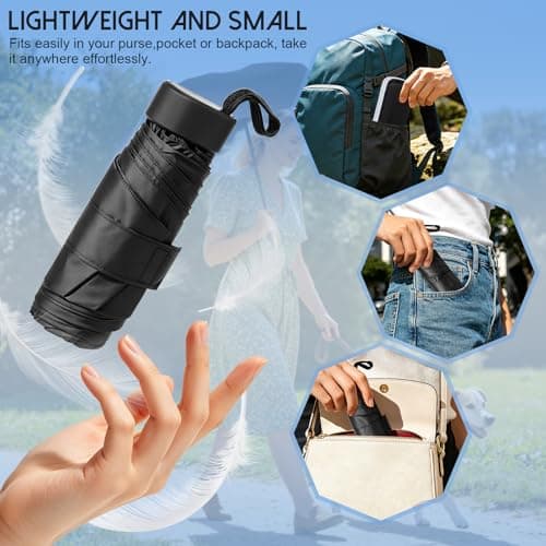 JZWIN Portable Mini Umbrella,6 Ribs Mini UV Folding Sun Umbrella,Windproof Rain Protection With Capsule Case,Pocket Portability Mini Emergency Rain Gear for Adult Women Men Travel Office Car — view 6