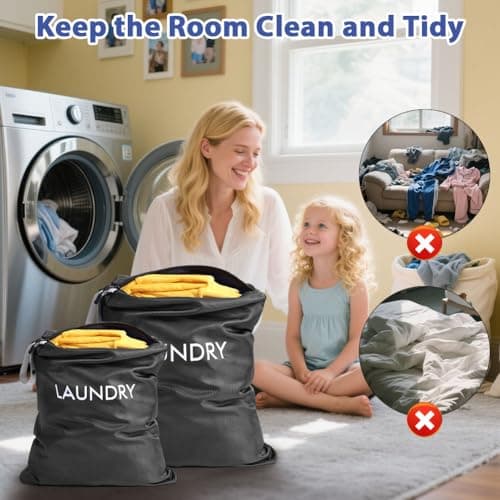 AOOTE Waterproof Travel Laundry Bag, 2 Pack Dirty Clothes Organizer with Zipper, 2 Sizes Foldable Dirty Clothes Storage Bag, Wet Bags for Travel, Swimming, Gym, Beach, Pool, Workout, Yoga, Black — view 5