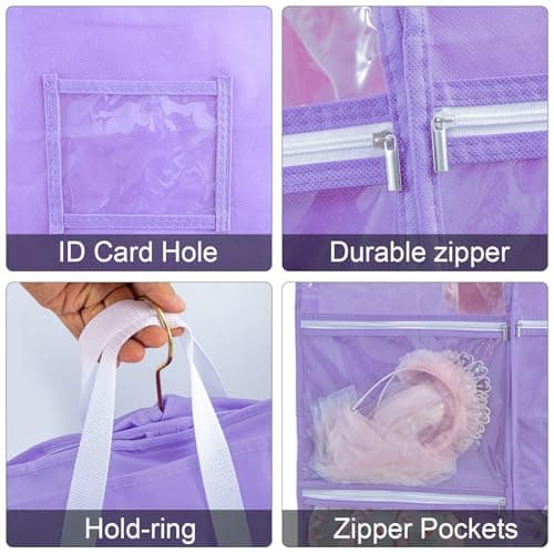 Dance Costume Garment Bags, 40" Hanging Dance Costume Garment Bag Kids Garment Bags with 3 Zippered Pockets,Clear Dance Dress Costume Cover Bag,for Dancer Girls Competition Travel,1 Pack,Purple — view 4