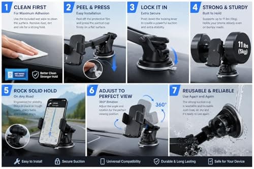 The Lux Brand Universal [2026] BEST Car Phone Holder, Enhanced & Upgraded Suction Adjustable 360° Rotation for Dashboard/Windscreen, Compatible with all Smart Phones. Premium Quality — view 3