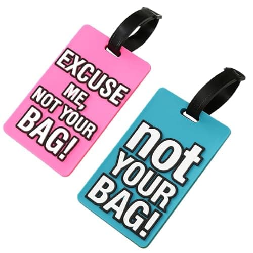 2 Pack Silicone Luggage Tags with Name ID Card, Flexible Travel Suitcase Name Tags with Adjustable Strap for Baggage, Handbags and Travel Bags