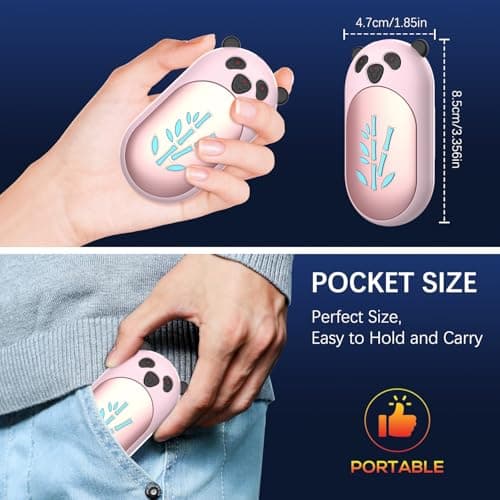 Enituo Hand Warmers Rechargeable 2 Pack, 3 Levels Heating 6000mAh Portable Electric Handwarmers, Cute Panda Pocket Heater Xmas Warm Gifts for Golf Hunting Hiking Camping Outdoor Activities - Rose Gold — view 6