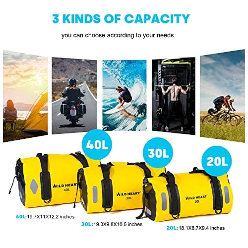 WILD HEART Waterproof Bag Duffel Bag 20L 30L 40L with Welded Seams Shoulder Straps, Mesh Pocket for Kayaking, Camping, Boating,Bycycle,Motorcycle (Yellow, 20L) — view 6