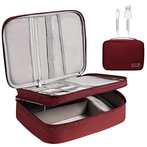OrgaWise Travel Cable Organiser Bag, 3-Layer Tech Case, Red