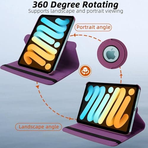 Worldbiz Case for iPad Mini 7 (A17 Pro, 2024) / iPad Mini 6 2021 8.3-Inch, 360 Degree Rotating Leather Protective Stand Cover, Auto Wake Sleep, A2995/A2996/A2567/A2568 (Purple) — view 4