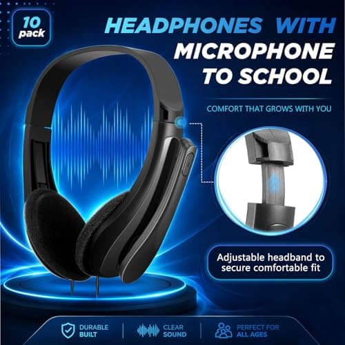 Yunsailing 10 Pack Bulk Classroom Headphones with Microphone Students Wired School Class Set Headphones for School Library Computer Office Adults 3.5 Jack Universal Plug (Black) — view 6