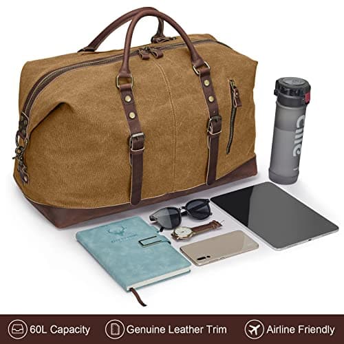 S-Zone Mens Canvas Leather Holdall Travel Duffle Overnight Weekend Satchel Totes Bag Handbags — view 3