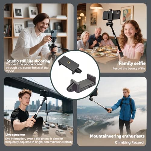 All Phone Holder – No Tools Needed! Spring Clamp Fits 55-85mm Phones, Sturdy E-Base for Car Rides, Zoom Calls & Outdoor Filming 360° Adjustable, Soft TPU Padding | Gym, Travel, Studio — view 6