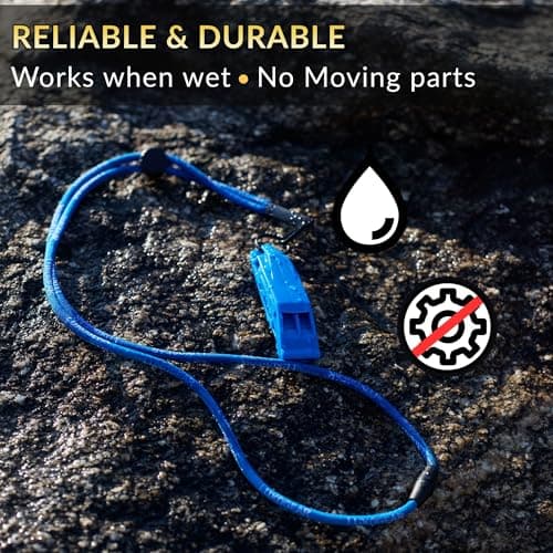 LuxoGear Blue Whistle (2-Pack) 120dB Loud Safety & Emergency Whistle with Lanyard and Breakaway Clasp for Hiking, Kayak, Boat, Personal Safety, Travel, Emergency Kits — view 5