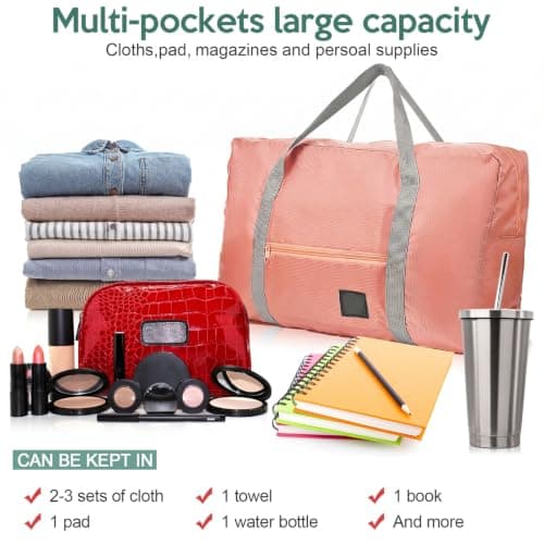 10 Pcs Duffel Bags Bulk Foldable Travel Bags Airlines Carry Bags Women Weekender Overnight Tote Bags Lightweight Luggage Personal Item Gift Bags Sports Gym Bag for Kids Girls Women Men Airport, pink, — view 3