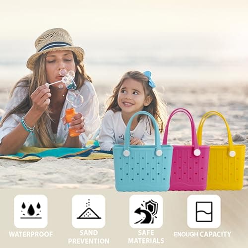 Forrader Rubber Tote Bag Small Beach Bag Waterproof Travel Bags Washable Tote Portable Open Handbag for Sports Beach Boat Outdoor (Pink) — view 3