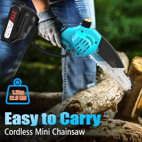 Mini Chainsaw with 6 Inch 4000 mAh Battery (2 Batteries), One-Handed Cordless Portable Electric Chainsaw Equipped, 4 Chains for Cutting Wood, Branches, Garden Pruning — view 5