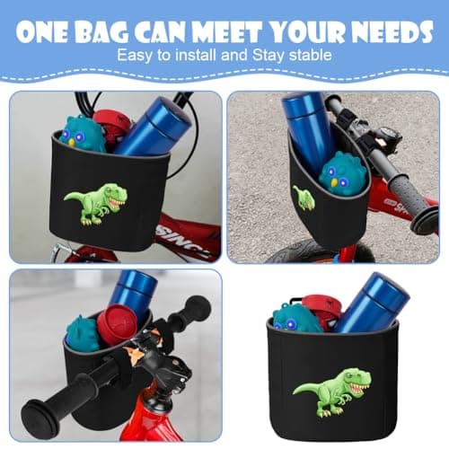 Adiwo Bike Basket Kids, Boys Bike Basket Waterproof Bicycle Front Basket, Detachable Bike Handlebar Basket, 210D Oxford Cloth Basket Carrier Bag with Cartoon Pattern, Bike Accessories For Girls Boy — view 4