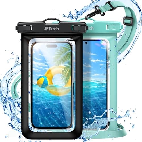 JETech IPX8 Waterproof Phone Pouch, Dry Bag, Black+Green, 2-Pack
