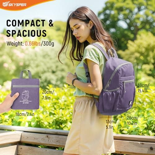 SKYSPER Small Anti Theft Hiking Backpack, 18L RFID Packable Travel Daypack Lightweight Foldable Rucksack for Walking Daytrip — view 6