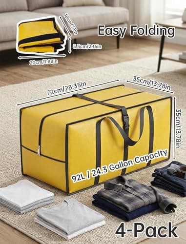 NiHome 4 Pack 92 L Heavy-Duty Moving Bags with Zip and Handles, Yellow — view 2