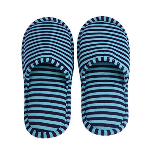 Odorkle 1 Pair of Slippers, Disposable Slippers Soft Cotton Foldable Travel with Antislip Sole for Home Hotel (teal blue stripes
