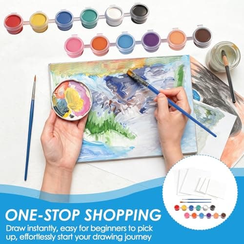 10pcs Mini Canvas Painting Kit, Portable Painting Supplies with 12 Colour Paint Set, Boards and Brushes, Small Canvas for Beginner Paint Practice Travel Classroom Activity Home Studio Birthday Hobby — view 3