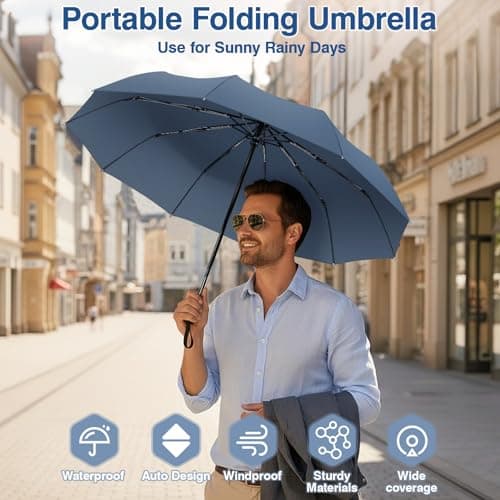ZOMAKE Compact Umbrella Windproof,Travel Small Umbrella (46in-Grey Blue) — view 4