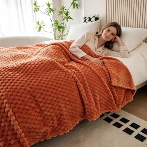 Exclusivo Mezcla Large 3D Fleece Blanket for Sofa, Couch, Burnt Orange — view 4