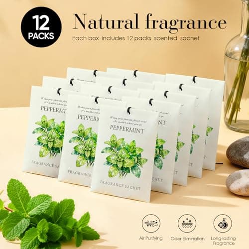 HOMELLAX Mint Scented Sachet Bags - 12 Pack Closet & Drawer Freshener, Long Lasting Odor Eliminator for Wardrobes, Cars & Storage, Home Fragrance Air Freshener Sachets — view 4