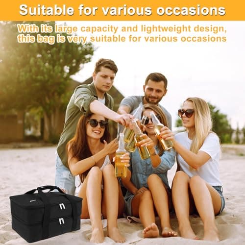 Foppla Insulated Double Casserole Carrier Expandable Thermal Tote Bag Lightweight Thermal Tote with Handles Leakproof Snack Tote Bag Wide Opening Thermal Food Carrier for Work Travels Outdoor(black) — view 3