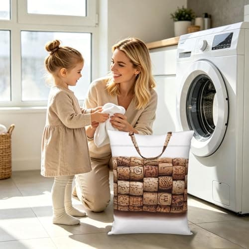 Large Travel Laundry Bags,Wine cork Print with Handle Foldable Laundry Bag for Holidays Gym Swimming and Family Trips, 1Pcs — view 6