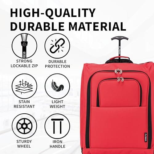 55x40x20 Ryanair Cabin Bag Hand Luggage Lightweight Suitcase Approved Carry on Luggage 1.4kg 44L Fit Red — view 2