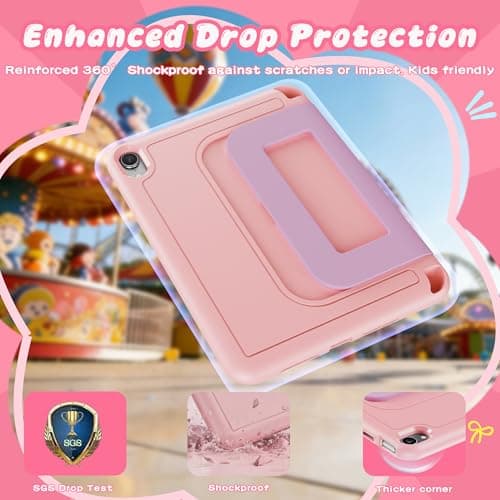 INFILAND Kids Case for iPad Mini 7 2024 (A17 Pro), iPad Mini 6 Case(8.3 Inch 2021 Model), iPad Mini 7th/6th Generation Case with Durable Soft Shockproof Stand and Handle (Pink-Purple) — view 6