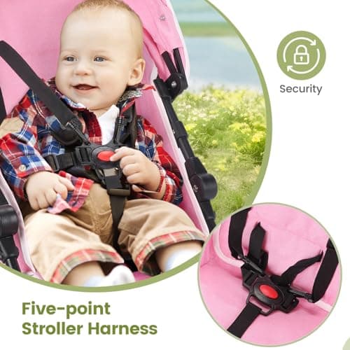 Baby Stroller, Travel Umbrella Stroller with Foldable Pushchair with Adjustable Canopy, Folding Infant Pram Stroller with Storage Basket, Cup Holder, Suspension Wheels for Infants 3-36M(Pink) — view 3