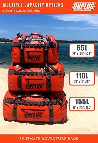 UNPLUG Ultimate Adventure Bag - 1680D Heavy Duty Waterproof Duffel Bag for Travel, Camping, Motorcycle, Hunting, Bug Out (110L Adventure Orange) — view 5