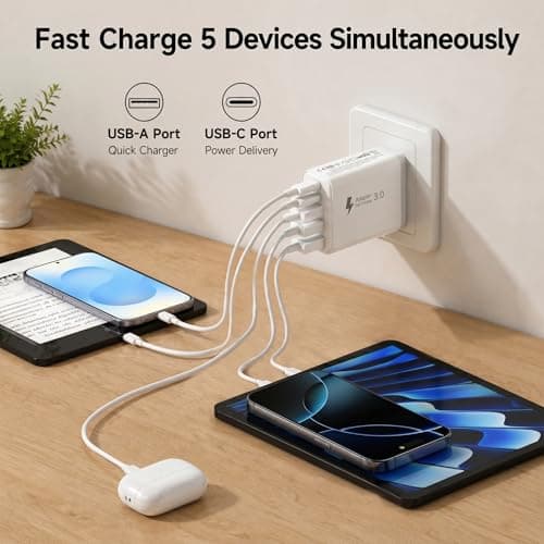 EU Travel Adapter Charger, 50W European Plug Adapter Fast Charging with 2USB C &3USB A, Multi European USB Charger Plug Wall Adaptor for iPhone 17 16 15 14 13,Samsung Galaxy S26 S25,Europe Travel Plug — view 5