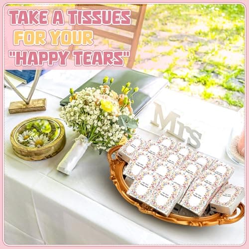 Therwen 100 Pack Wedding Happy Tears Tissues Packs for Wedding Guests 1000 Sheet Tissues Packs Travel Size Bulk Essentials Stuffers Emergency Kit (Bright) — view 4
