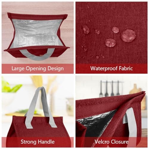 Vicloon Lunch Bags for Women Men, Portable Lunch Box Bag, Insulated Cooler Bag Thermal Leak-Proof Lunch Organizer, Thermal Cooler Bag for Work Outdoor School Travel - Wine Red — view 5