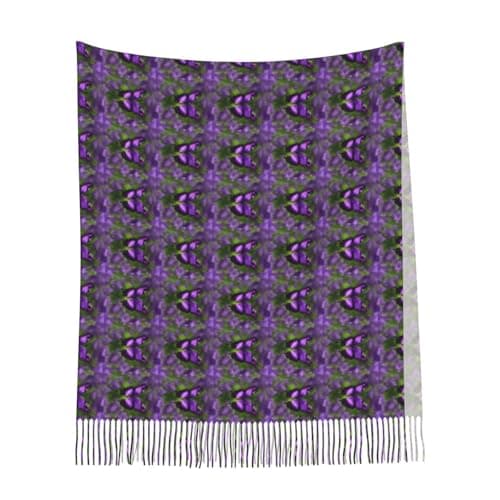 Purple Butterfly Print Elegant Fringe Scarf Shawl Wrap For Women Winter Fall Spring Travel Accessory Gift — view 6