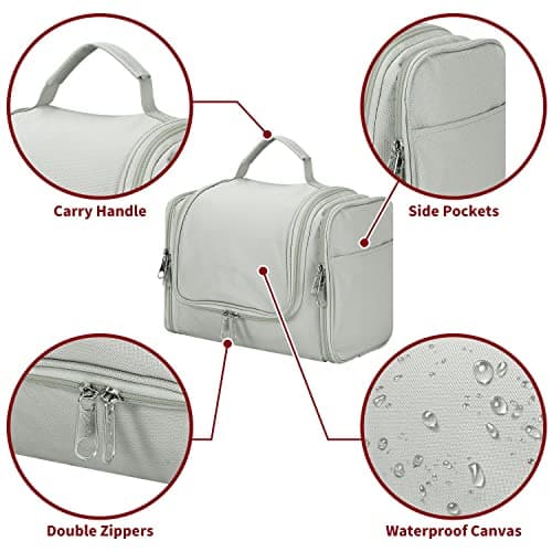 Vinsani Premium Toiletry Bag Large Capacity Many Compartments Hygiene Wash Bag Bathroom Shower Portable Hanging Travel Organiser Waterproof Cosmetic Makeup Toiletries for Men & Women – Light Grey — view 5