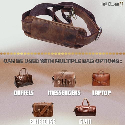 Hell Blues Bag Shoulder Strap - Genuine Leather with Brass Swivels Adjustable 57" Universal Replacement Strap for Laptop Bags, Luggage Duffel, Crossbody (145 cm) (Dark Brown) — view 4