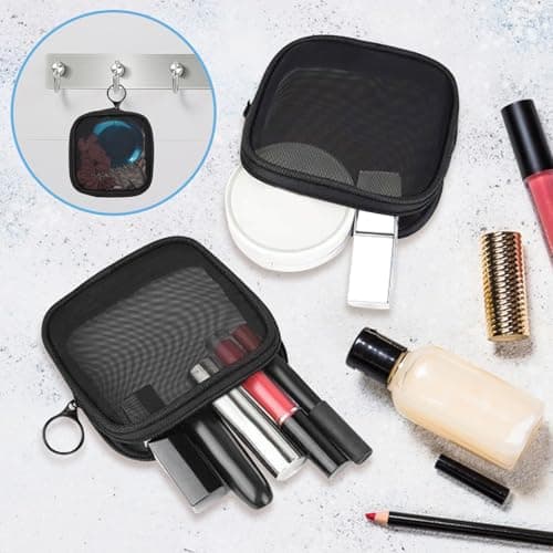 2 Pcs Small Make Up Bag,Mini Mesh Makeup Bag Organizing Pouch Nylon Small Purse Portable Electronics Accessories Multi-Functional Cosmetic Case Storage Makeup Bags Offices Travel Kit — view 6