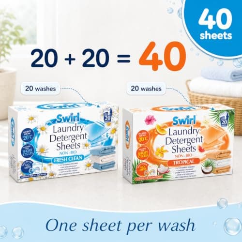 Laundry Detergent Sheets 40 Pack (20 Fresh Clean + 20 Tropical) – Non Bio Washing Sheets for Machine Wash – Eco Friendly Alternative to Washing Powder, Liquid, Pods & Capsules — view 6