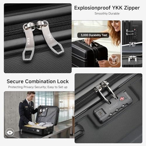 Kono Suitcase Sets of 3 Pieces Hard Shell Lightweight Travel Trolley Luggage with TSA Lock and Sturdy 4 Spinner Wheels (Black) — view 5