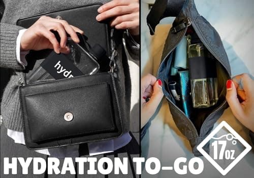 hydr Flat Water Bottle For Handbag & Flexible Cleaning Brush | 500ml Tritan BPA Free Slim Travel Water Bottle, small bottle for handbag (Nero Black) — view 2
