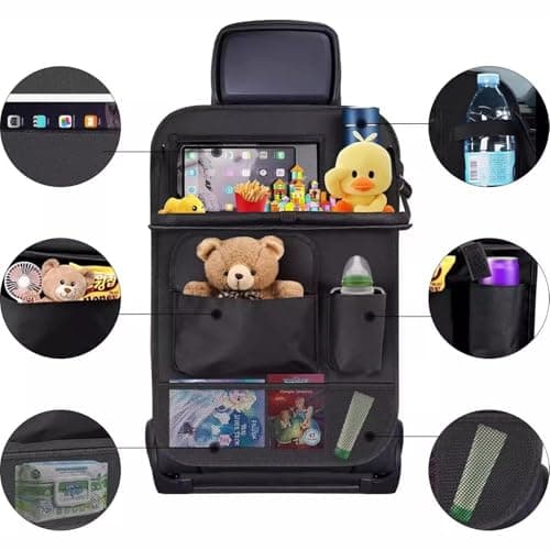 2-Pack Car Seat Storage Bags, Kids Car Backseat Organizer with Foldable Table Stand, Equipped with Car Seat Center Storage Net, Multi-purpose Car Storage Bags for Toys, Snacks, Travel Essentials — view 5