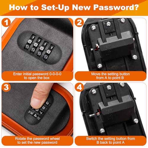COITEK Magnetic Key Holder with Lock, Magnet Lock Box Hidden Under Car, Secure 4-Digit Combination with Resettable Code For for Indoor, Outdoor (Orange+Black) — view 5