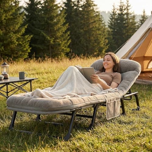 Camping Bed for Adults with Mattress, 6-Position Adjustable, 300kg Load — view 5