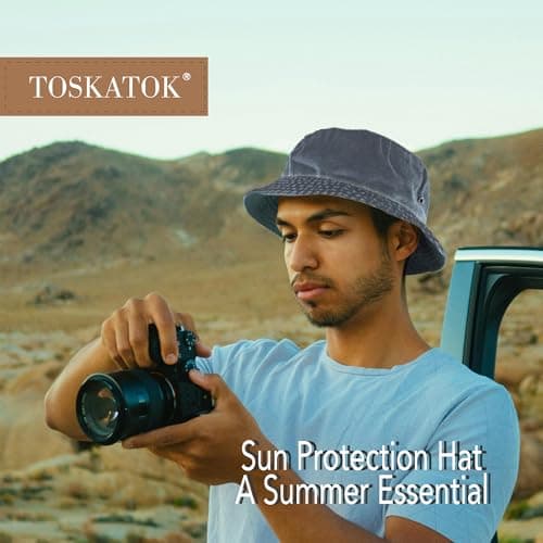 TOSKATOK Pure Washed Cotton Bucket hat UV Sun Protection Breathable Beach Holiday Travel Hat-DENIM-60 — view 2